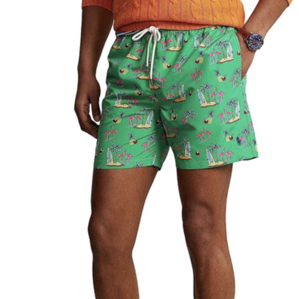 Polo Ralph Lauren Green Beach Printed Traveler Swimwear Boxer